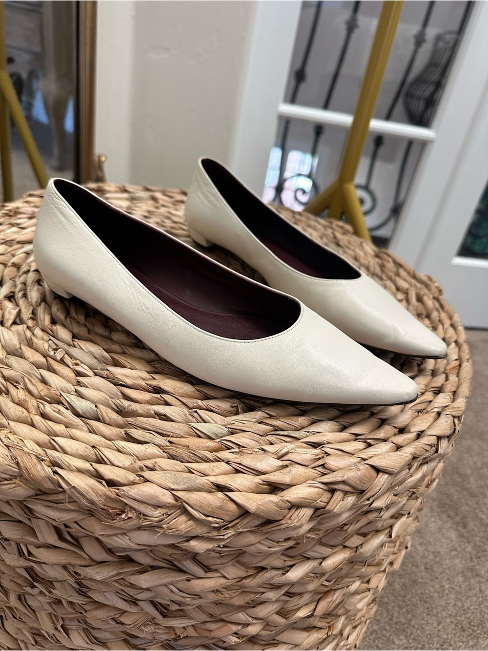 The Row Cream Pointed Leather Flats size 37.5